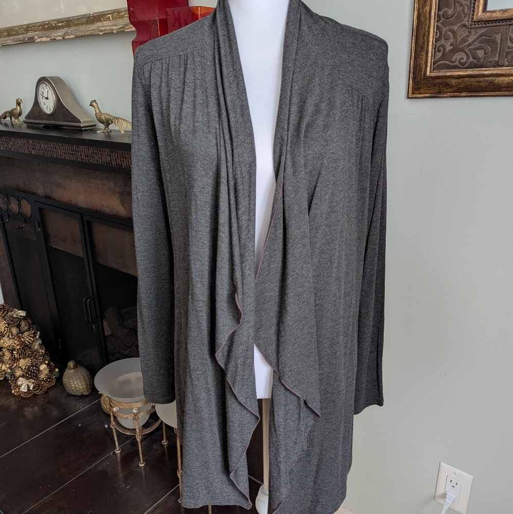 J.Jill Women's Small Gray Waterfall Open Front Cardigan Layering Minimalist 141